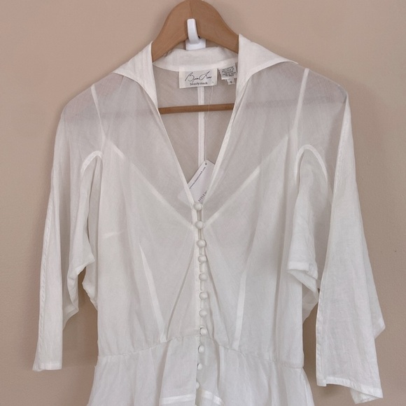 Byron Lars White Button-Front Ruffle Hem Blouse Tunic - Picture 11 of 12